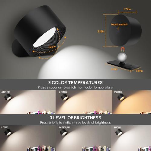 Magnetic LED Wall Lamp with Tri-Color Light Modes and Touch Control