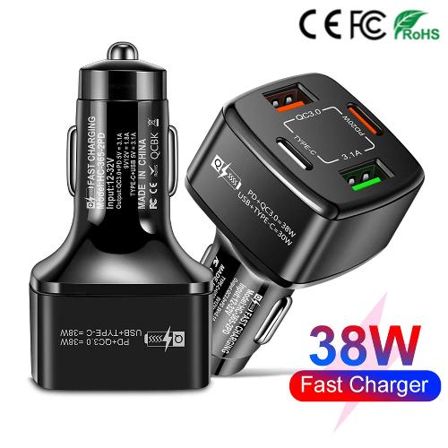 PBG 4-Port Car Charger - Dual USB and PD Ports for Fast Charging