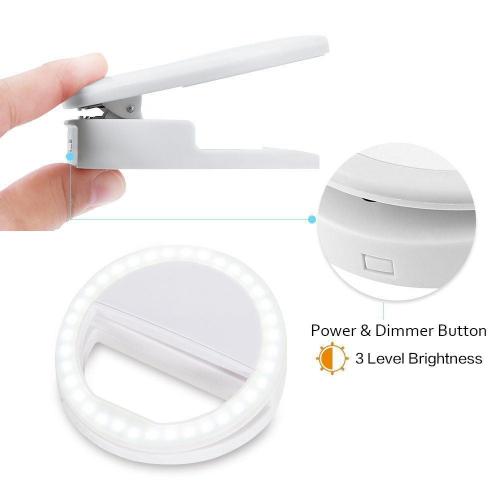 Selfie LED Ring Light Clip-On - 3 Lighting Modes for Smartphones, Tablets, and Computers