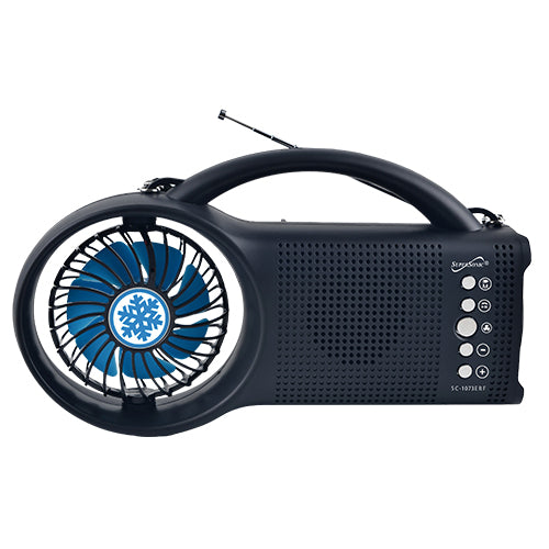 Solar-Powered Bluetooth Speaker with FM Radio, LED Torch, and 3-Speed Fan