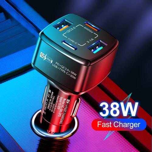 PBG 4-Port Car Charger - Dual USB and PD Ports for Fast Charging