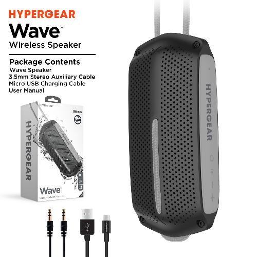 HyperGear Wave IPX4 Waterproof Bluetooth Speaker with Extended Battery Life and HD Stereo Sound