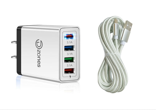 4-Port QC 3.0 USB Wall Charger with 10FT iPhone Cable