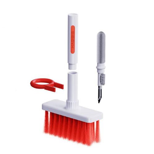 5-in-1 Computer Cleaning Kit – Multi-Purpose Dusting Brush with Nylon Bristles, Flocking Sponge, High-Density Brush, Metal Pen Tip, and Keycap Puller