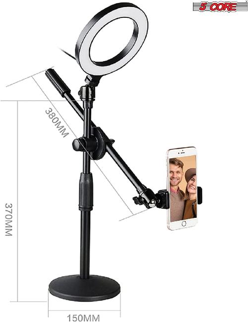 Adjustable 6-Inch LED Ring Light with Cell Phone Stand and Flexible Angle for Photography and Video