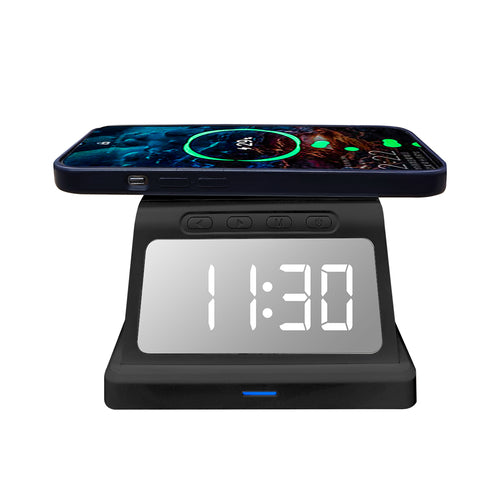 ZTECH ChargeX Rise: Compact Wireless Charging Alarm Clock with 15W Fast Charging, Adjustable Brightness, and Multiple Alarm Settings