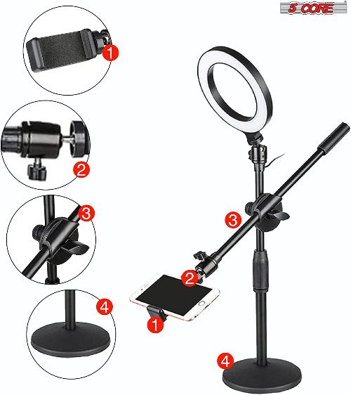 Adjustable 6-Inch LED Ring Light with Cell Phone Stand and Flexible Angle for Photography and Video