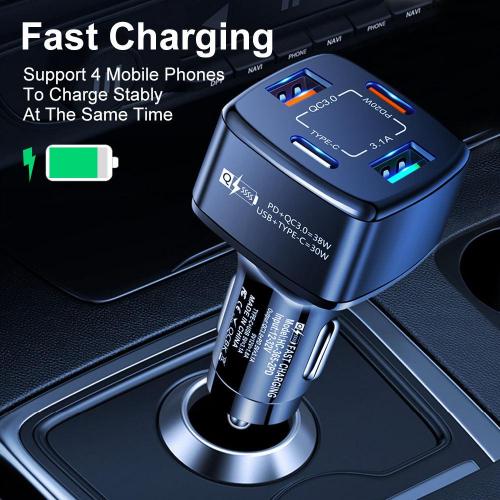 PBG 4-Port Car Charger - Dual USB and PD Ports for Fast Charging