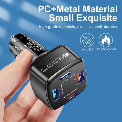 PBG 4-Port Car Charger - Dual USB and PD Ports for Fast Charging