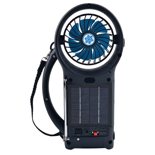 Solar-Powered Bluetooth Speaker with FM Radio, LED Torch, and 3-Speed Fan