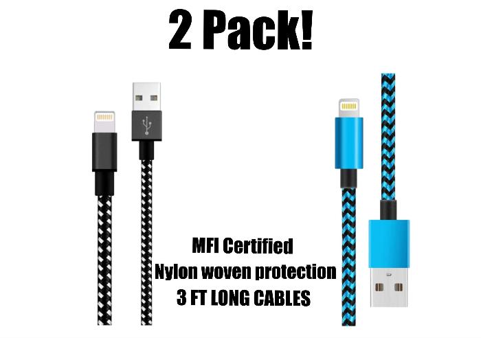 2-Pack iPhone Charger Nylon Braided Fast Charging - 3 Ft