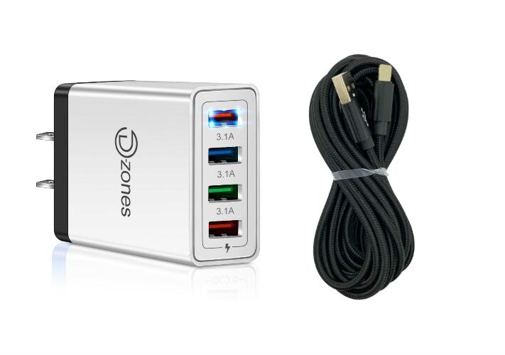 4-Port QC 3.0 USB Wall Charger with 10FT iPhone Cable