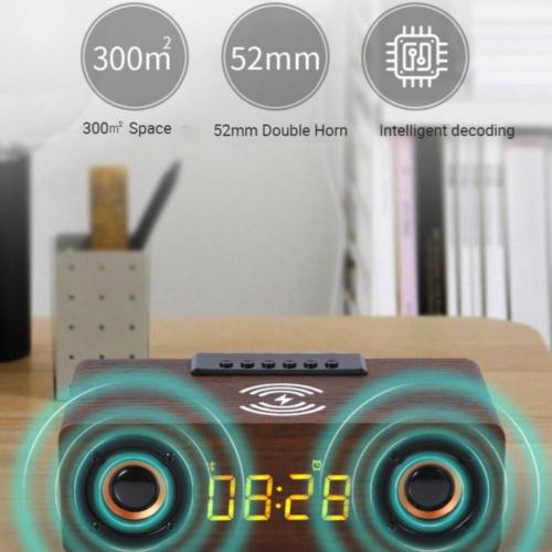 4-in-1 Wireless Charger, Bluetooth Speaker, Alarm Clock & FM Radio - Multifunctional Gadget for iPhone & Samsung