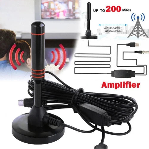 HD Indoor Amplified Digital TV Antenna - 200 Mile Range, High Gain, DAB Compatible