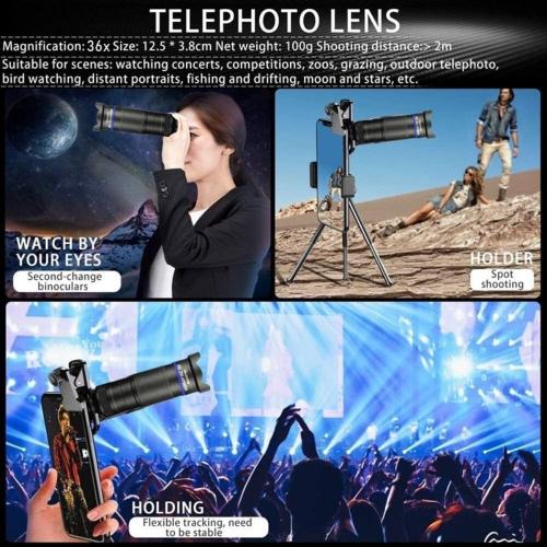 Dragon 36X Mobile Phone Lens Kit with Adjustable Tripod - High-Magnification Camera Lens for Smartphones