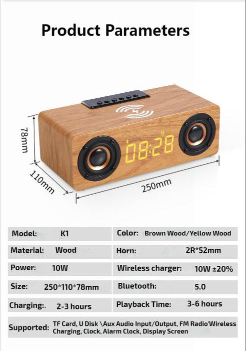 4-in-1 Wireless Charger, Bluetooth Speaker, Alarm Clock & FM Radio - Multifunctional Gadget for iPhone & Samsung