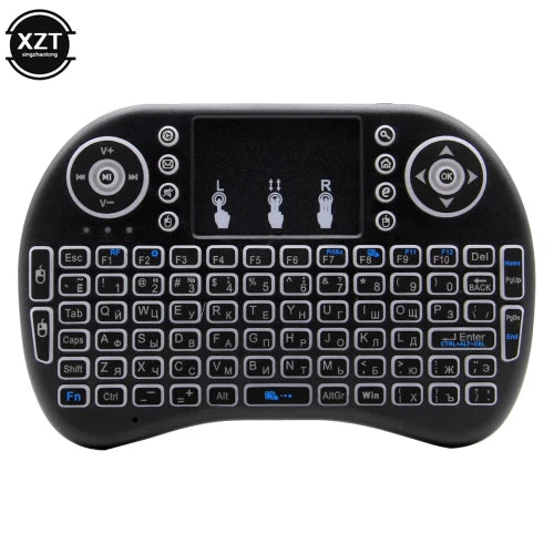 Backlit I8 Mini Wireless Keyboard with Touchpad – English & Russian, 2.4GHz Air Mouse for Laptop, TV Box, and Remote Control