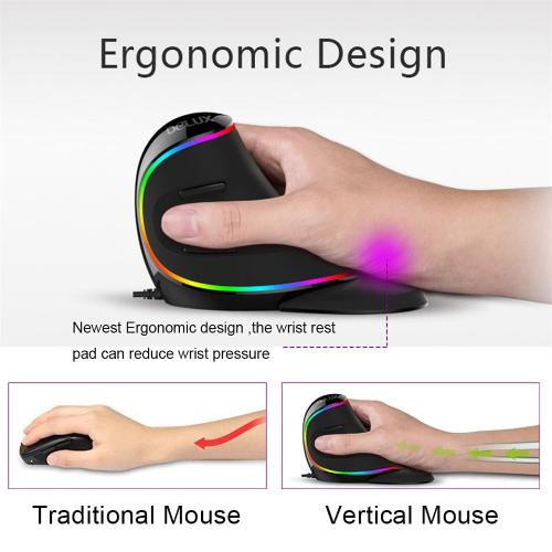 Vertical RGB Wired Mouse – Ergonomic Design with Adjustable DPI and LED Lighting for Comfortable Use