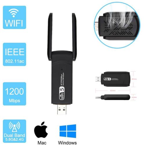 Dual Band 1200Mbps High-Speed WiFi Adapter with AC1200 Wireless Connectivity