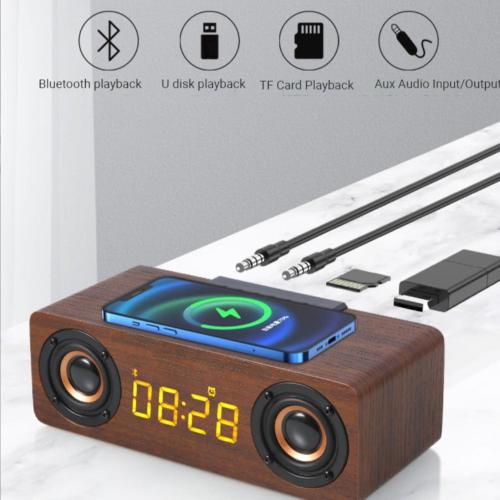 4-in-1 Wireless Charger, Bluetooth Speaker, Alarm Clock & FM Radio - Multifunctional Gadget for iPhone & Samsung