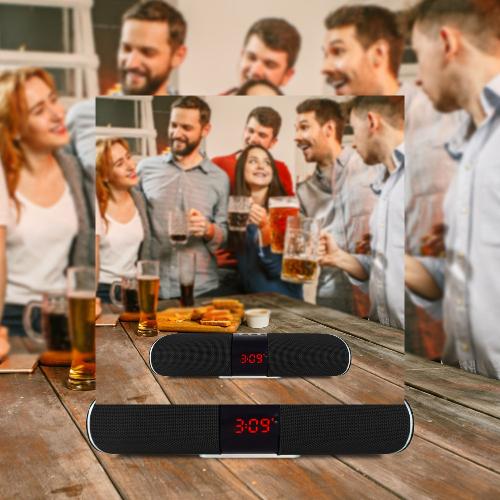 Bluetooth Soundbar Speaker with LED Clock Display and Alarm Function