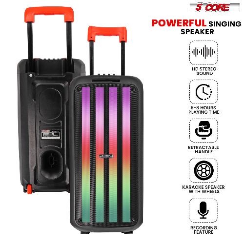 1800W Bluetooth Party Speaker with Dual 8-Inch Woofers, Wireless Microphones, and RGB Disco Lights | Portable PA System for Karaoke, Events, and Outdoor Parties