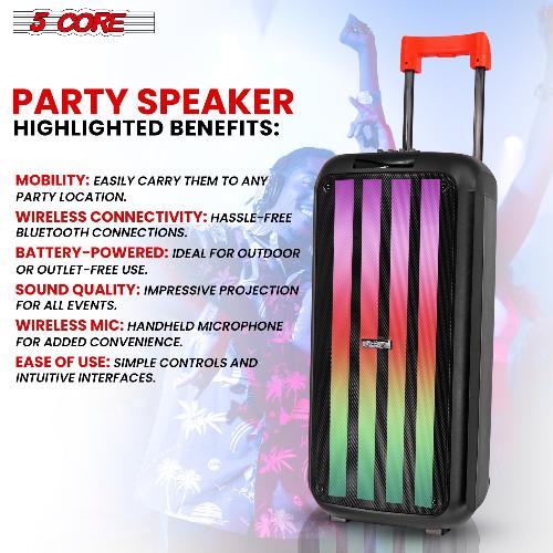 1800W Bluetooth Party Speaker with Dual 8-Inch Woofers, Wireless Microphones, and RGB Disco Lights | Portable PA System for Karaoke, Events, and Outdoor Parties