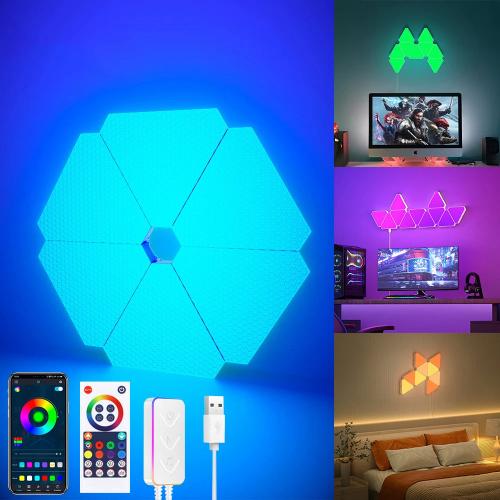 Smart LED Triangle Lights – RGBIC Color-Changing Wall Sconces with Music Sync, Bluetooth App & Remote Control for Gaming and Home Decor