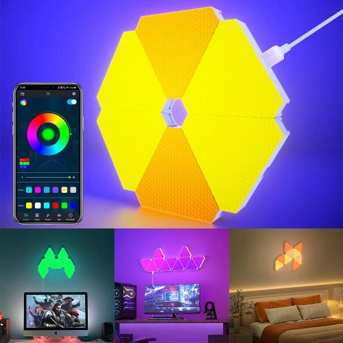 Smart LED Triangle Lights – RGBIC Color-Changing Wall Sconces with Music Sync, Bluetooth App & Remote Control for Gaming and Home Decor