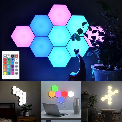 Hexagonal RGB LED Touch Wall Lights with Remote Control | Customizable USB-Powered Lights for Gaming, Bedrooms, and Home Decor