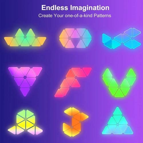 Smart LED Triangle Lights – RGBIC Color-Changing Wall Sconces with Music Sync, Bluetooth App & Remote Control for Gaming and Home Decor