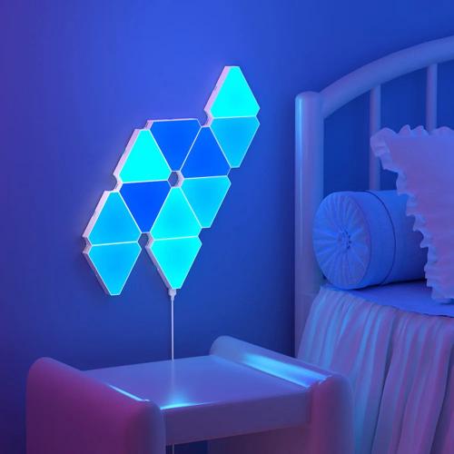 Smart LED Triangle Lights – RGBIC Color-Changing Wall Sconces with Music Sync, Bluetooth App & Remote Control for Gaming and Home Decor