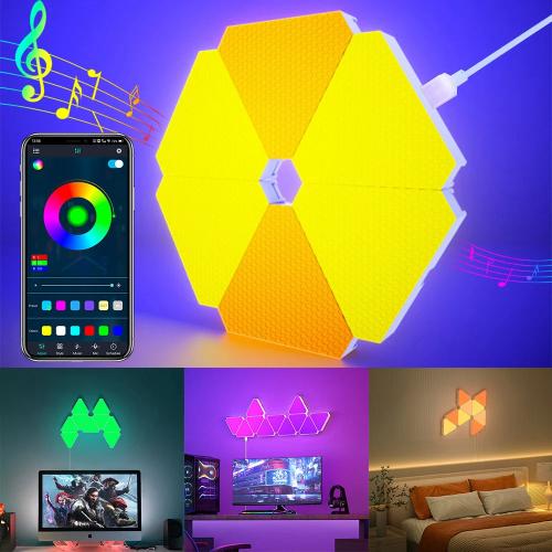 Smart LED Triangle Lights – RGBIC Color-Changing Wall Sconces with Music Sync, Bluetooth App & Remote Control for Gaming and Home Decor