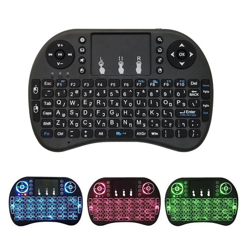 Backlit I8 Mini Wireless Keyboard with Touchpad – English & Russian, 2.4GHz Air Mouse for Laptop, TV Box, and Remote Control