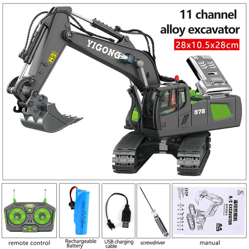 1:20 Scale Remote Control Excavator Toy – 11CH RC Construction Vehicle with 2.4G Handle, Lights, and Sound