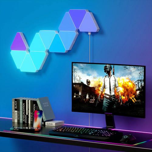 Smart LED Triangle Lights – RGBIC Color-Changing Wall Sconces with Music Sync, Bluetooth App & Remote Control for Gaming and Home Decor