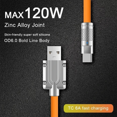 120W USB Type C Cable Super Fast Charging 7A Liquid Silicone