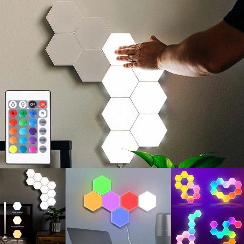 Hexagonal RGB LED Touch Wall Lights with Remote Control | Customizable USB-Powered Lights for Gaming, Bedrooms, and Home Decor