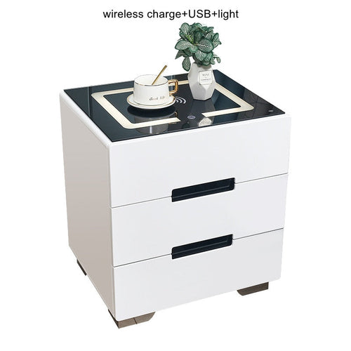 Smart Bedside Table with Wireless USB Charging - Multi-Functional Infrared Sensitive LED Light and Bluetooth Speaker Night Stand