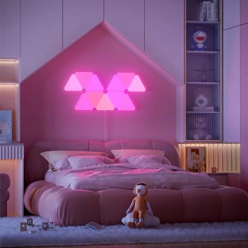 Smart LED Triangle Lights – RGBIC Color-Changing Wall Sconces with Music Sync, Bluetooth App & Remote Control for Gaming and Home Decor