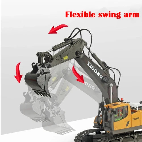 1:20 Scale Remote Control Excavator Toy – 11CH RC Construction Vehicle with 2.4G Handle, Lights, and Sound