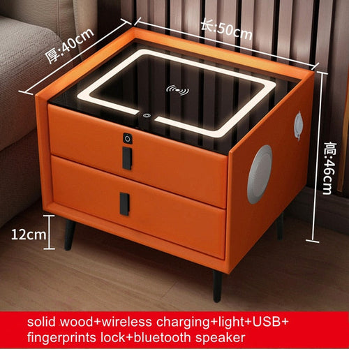 Smart Bedside Table with Wireless USB Charging - Multi-Functional Infrared Sensitive LED Light and Bluetooth Speaker Night Stand