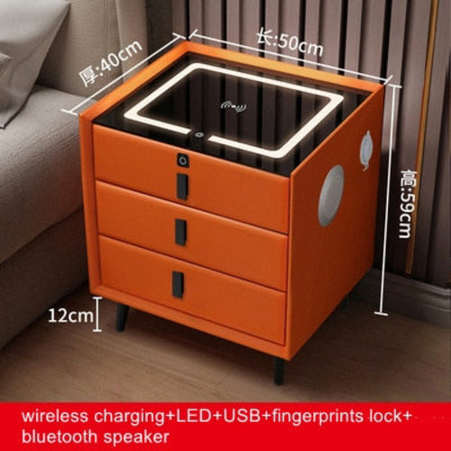 Smart Bedside Table with Wireless USB Charging - Multi-Functional Infrared Sensitive LED Light and Bluetooth Speaker Night Stand