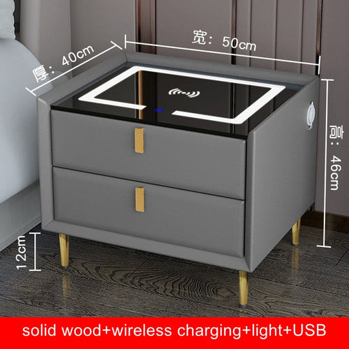 Smart Bedside Table with Wireless USB Charging - Multi-Functional Infrared Sensitive LED Light and Bluetooth Speaker Night Stand