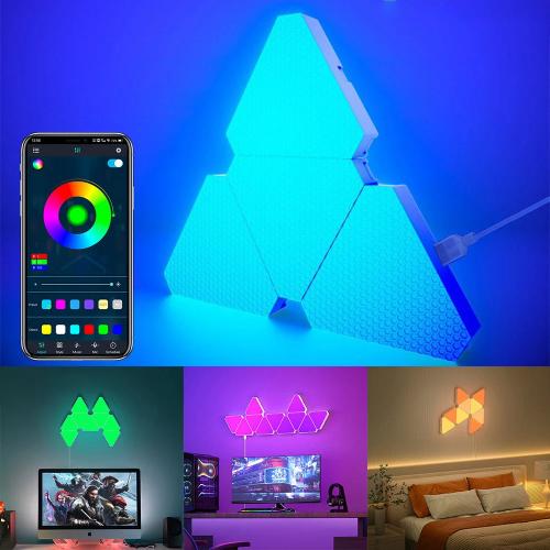 Smart LED Triangle Lights – RGBIC Color-Changing Wall Sconces with Music Sync, Bluetooth App & Remote Control for Gaming and Home Decor