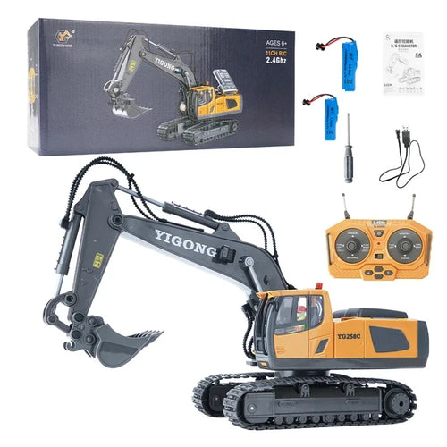 1:20 Scale Remote Control Excavator Toy – 11CH RC Construction Vehicle with 2.4G Handle, Lights, and Sound