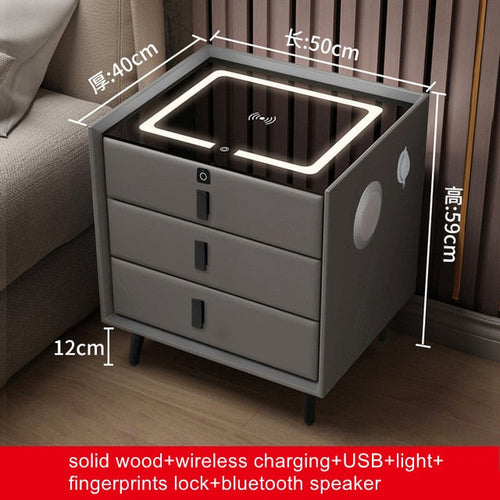 Smart Bedside Table with Wireless USB Charging - Multi-Functional Infrared Sensitive LED Light and Bluetooth Speaker Night Stand