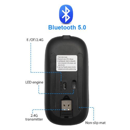 RGB Rechargeable Wireless Bluetooth Mouse – Adjustable DPI with LED Backlight and Fast Bluetooth 5.2 Connectivity