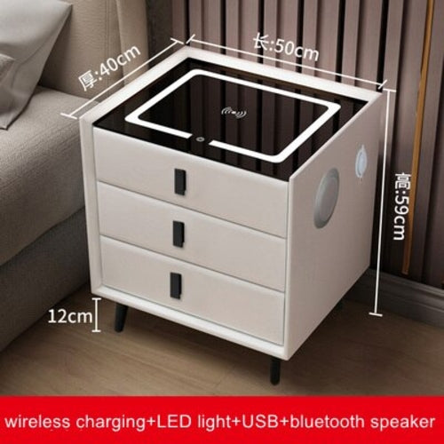 Smart Bedside Table with Wireless USB Charging - Multi-Functional Infrared Sensitive LED Light and Bluetooth Speaker Night Stand