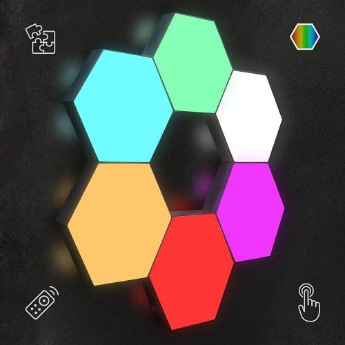 Hexagonal RGB LED Touch Wall Lights with Remote Control | Customizable USB-Powered Lights for Gaming, Bedrooms, and Home Decor